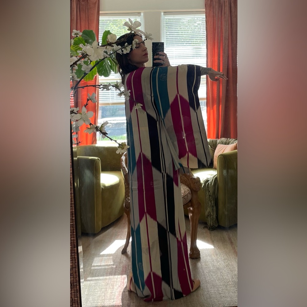 Real silk Japanese arrow Kimono furisode arrows teal fuchsia festival crepe